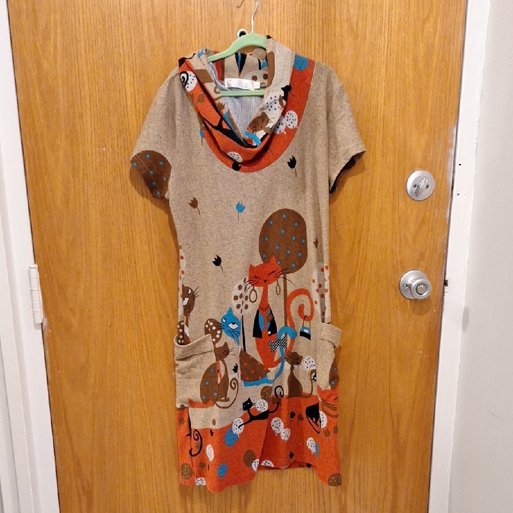 Cats cowl neck brown dress with pockets